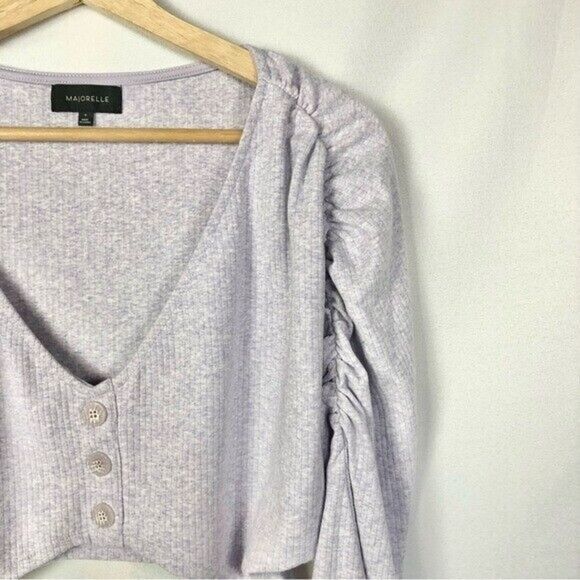 Majorelle Priscilla Dusty Lilac Lavender Ribbed Crop Long Sleeve Top M - Picture 6 of 6